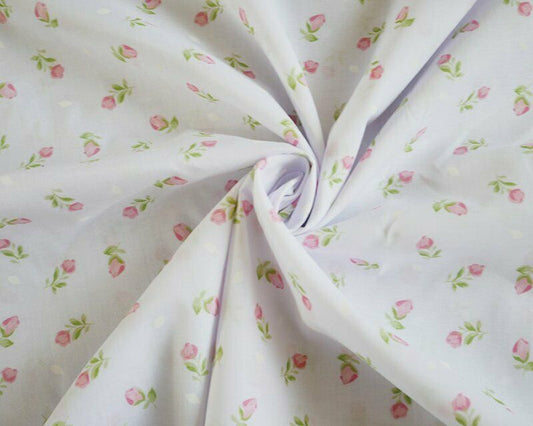 Clara Pink Shabby Chic Polycotton Floral Fabric
