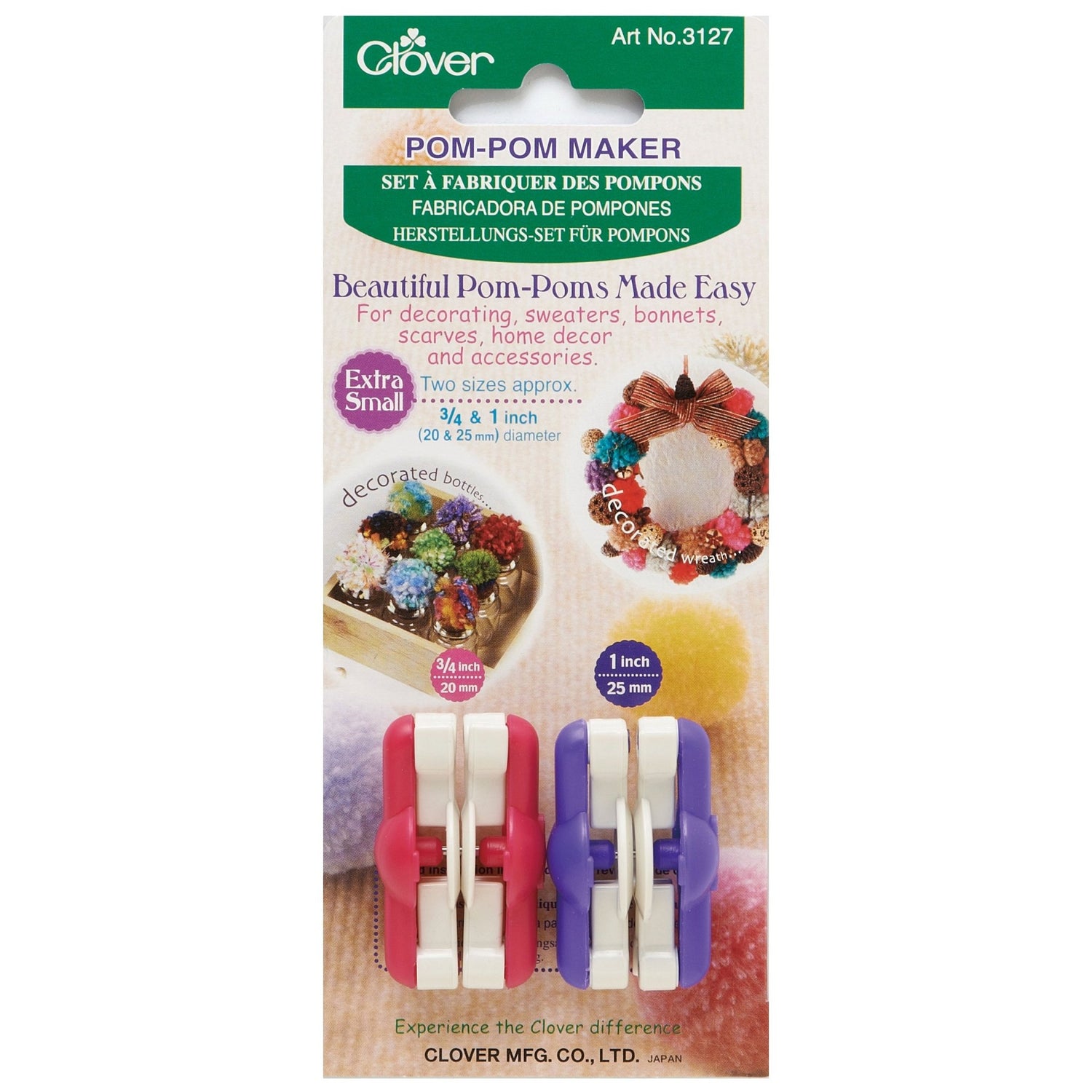 Clover Set of 2 Extra Small Size Pom Pom Maker Crocheting Knitting Craft Tools - Home - Crafts