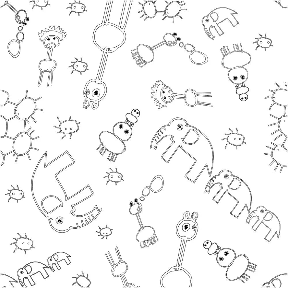 Cotton Fabrics Widlife Colour-In Black White Design Material To Paint x 1 Meter