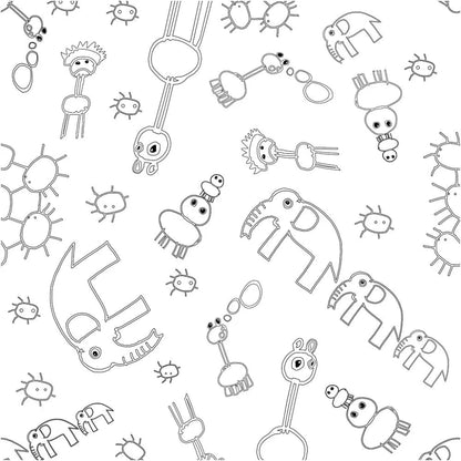 Cotton Fabrics Widlife Colour-In Black White Design Material To Paint x 1 Meter