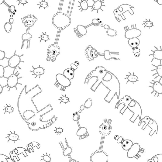 Cotton Fabrics Widlife Colour-In Black White Design Material To Paint x 1 Meter