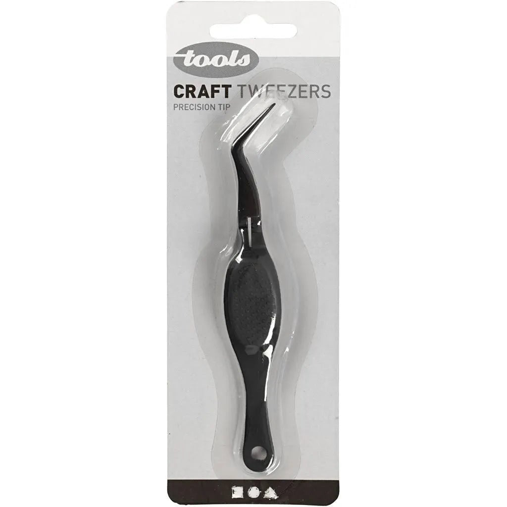 Craft Metal Tweezers Spring Angled Tip L: 12.5cm Rubber Grip Pick Beads Stickers