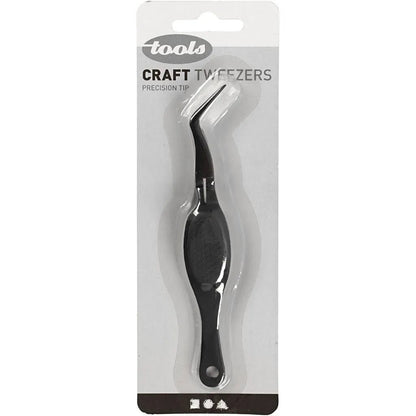 Craft Metal Tweezers Spring Angled Tip L: 12.5cm Rubber Grip Pick Beads Stickers