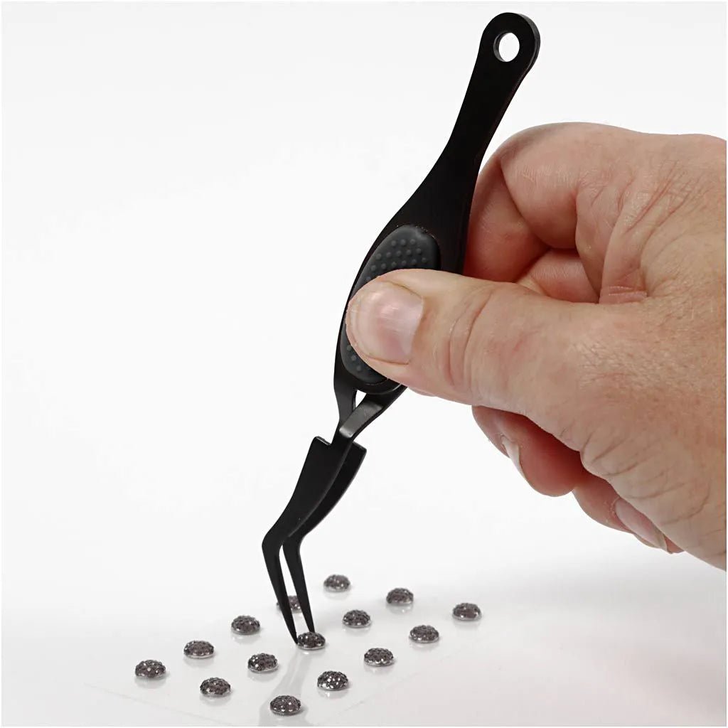 Craft Metal Tweezers Spring Angled Tip L: 12.5cm Rubber Grip Pick Beads Stickers