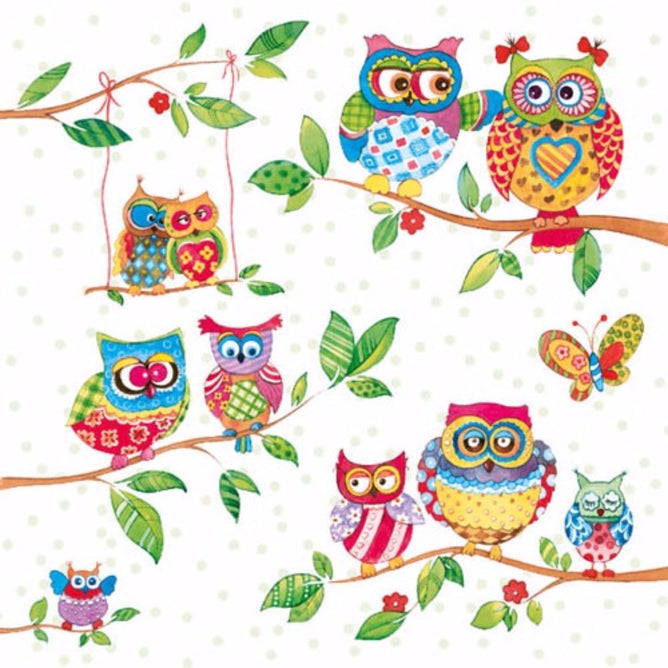 5 Napkins Owls Indian Summer Branch 33 x 33 cm Tissue Decoupage Paper Party Craft - Hobby & Crafts