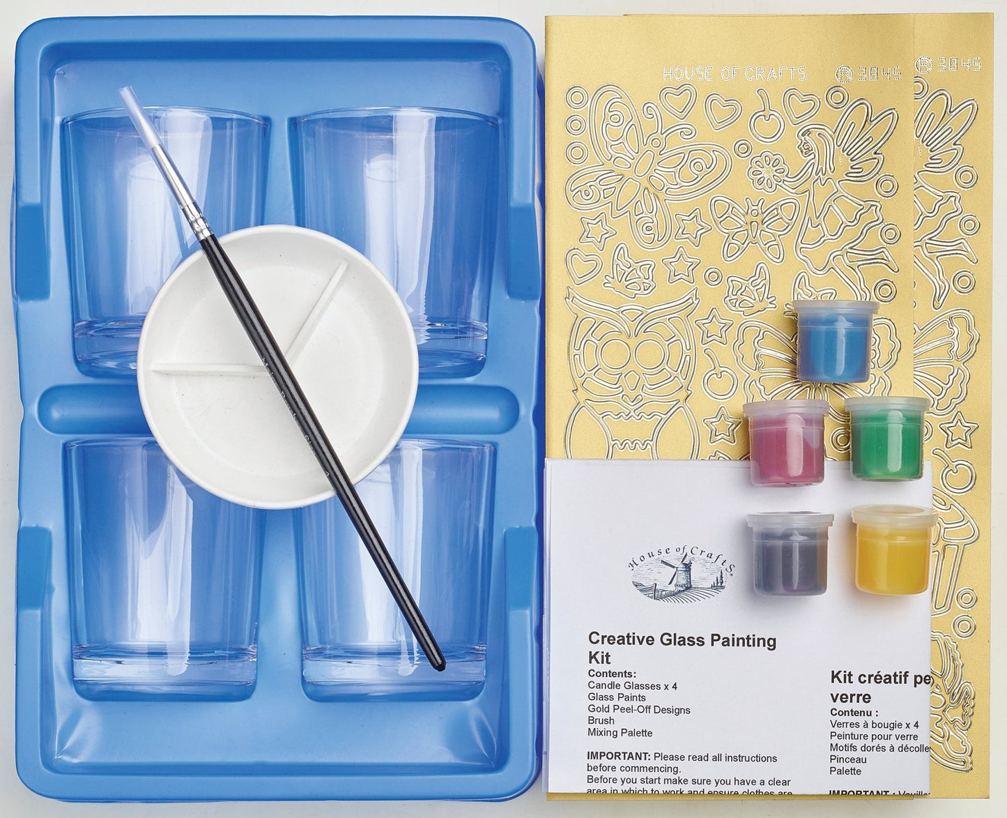 Creative Glass Painting Kit | Instructions Candle Glass Peel-Off Outlines Paints Brush
