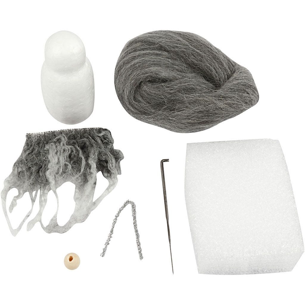 Creative Mini Kit Christmas Gnome 13cm Grey Red Wool Beard Wooden Beads Polystyrene Mixture