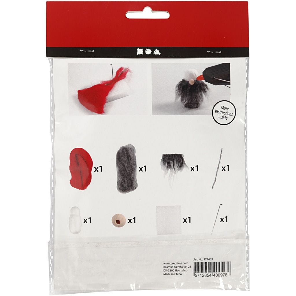 Creative Mini Kit Christmas Gnome 13cm Grey Red Wool Beard Wooden Beads Polystyrene Mixture