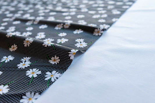 Daisies on Black Shabby Chic Polycotton Floral Fabric - Home - Crafts