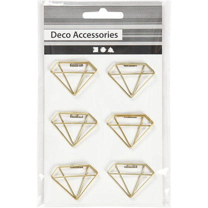 Diamond Shaped Metal Gold Colour Paperclips For Card Gift Decorations 35 mm x 25 mm - Home - Crafts