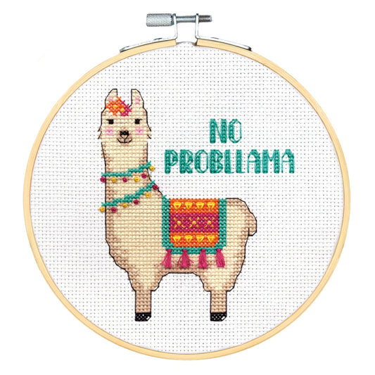 Dimensions Counted Cross Stitch Canvas Kit Needlecraft 15cm - With Hoop: No Probllama - Home - Crafts