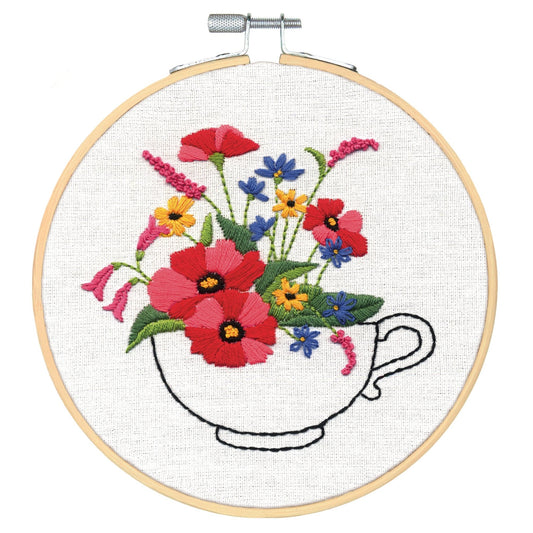 Dimensions Crewel Embroidery Canvas Kit Needlecraft 15cm - With Hoop: Cup Of Flower - Home - Crafts
