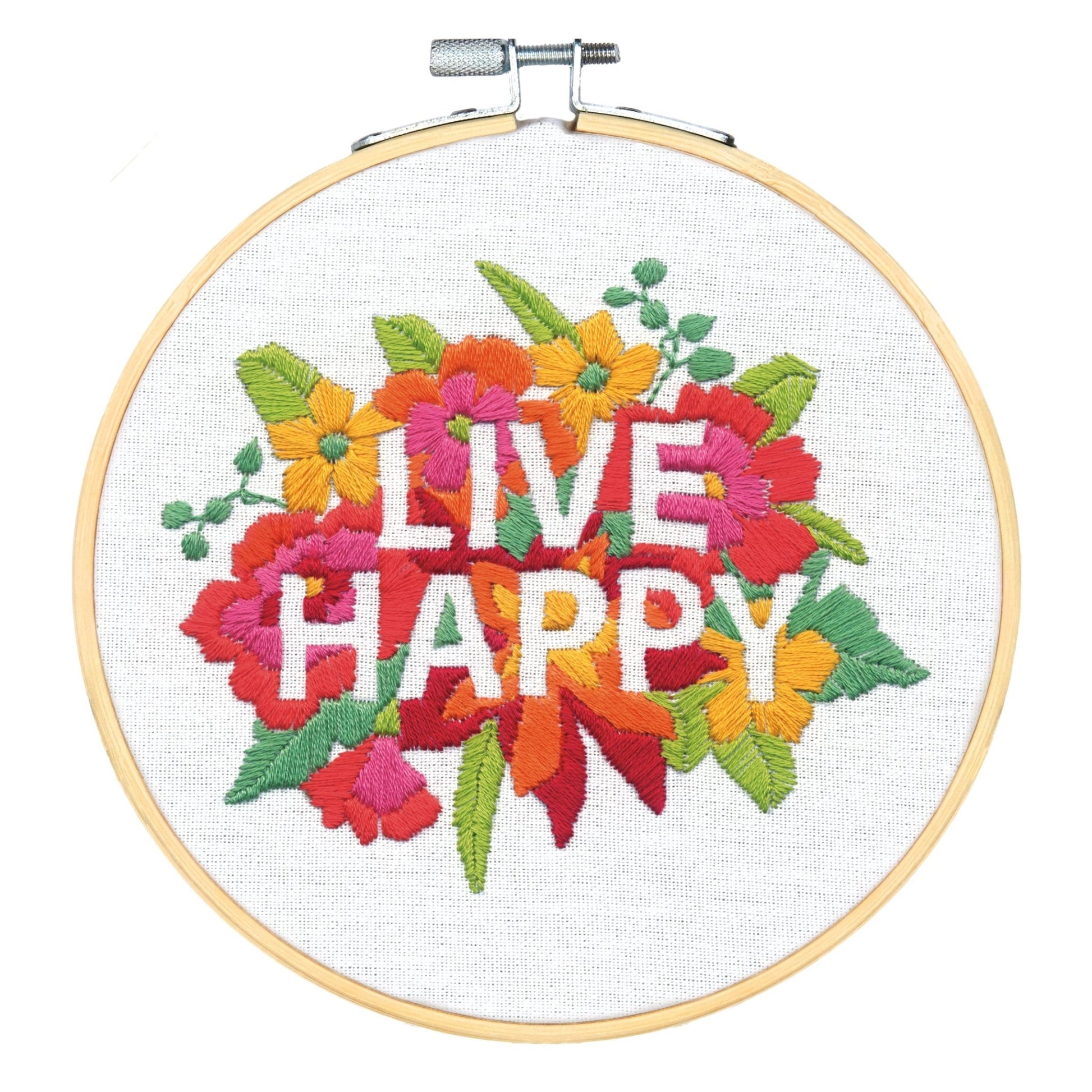 Dimensions Crewel Embroidery Canvas Kit Needlecraft 15cm - With Hoop: Live Happy - Home - Crafts