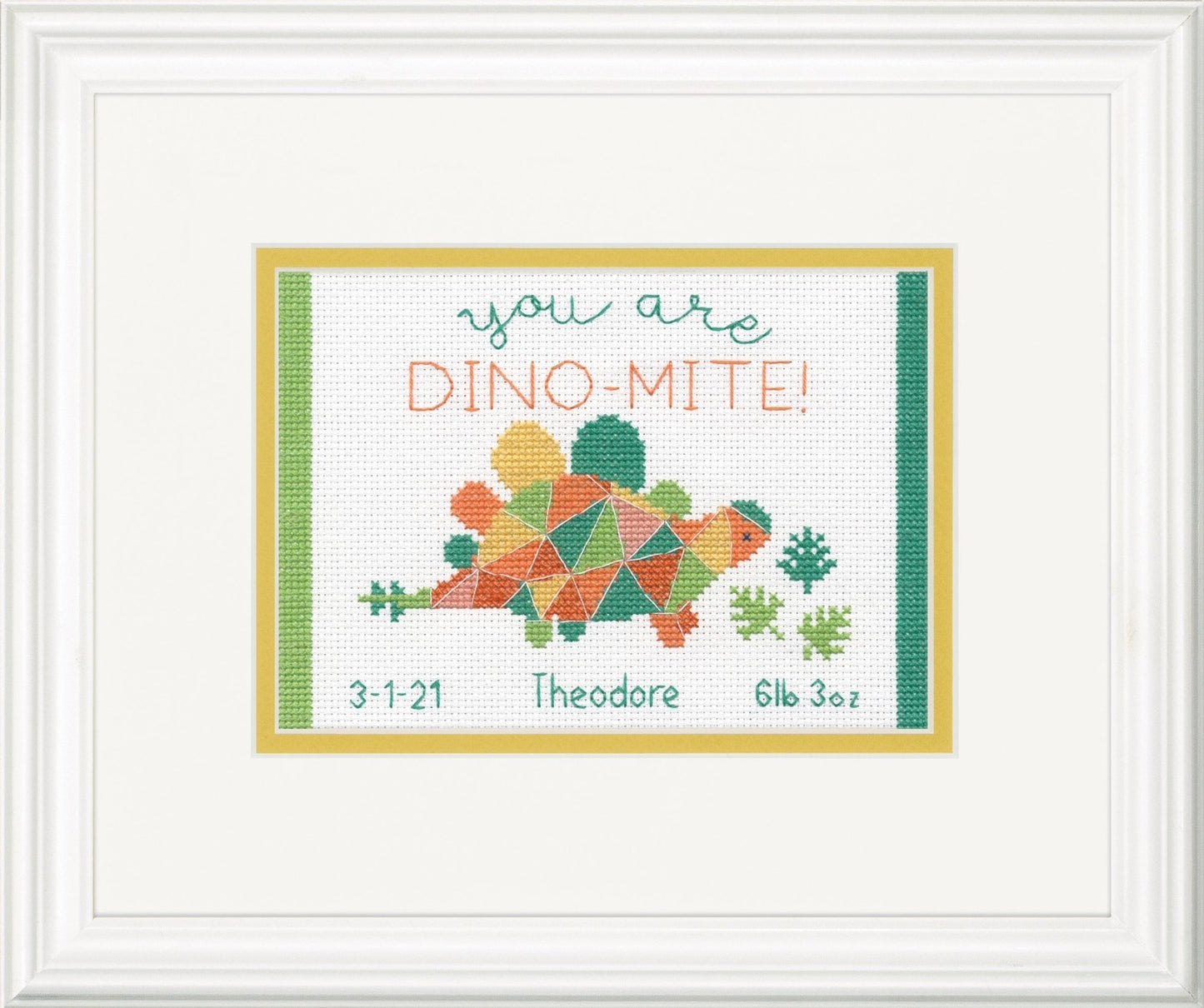 Dimensions Cross Stitch Canvas Kit Needlecraft Crafts 7in - Birth Record: Dino - Mite - Home - Crafts