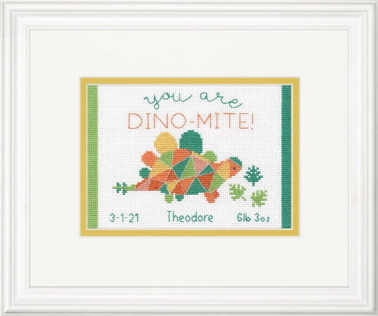 Dimensions Cross Stitch Canvas Kit Needlecraft Crafts 7in - Birth Record: Dino - Mite - Home - Crafts