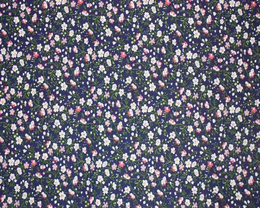 Ditsy Flowers Navy Shabby Chic Polycotton Floral Fabric