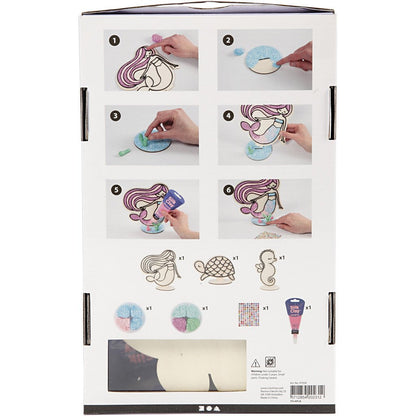 DIY Kit Wooden Figures Foam Clay Rhinestones Decoration Crafts - Mermaid Turtle Seahorse - Home - Crafts