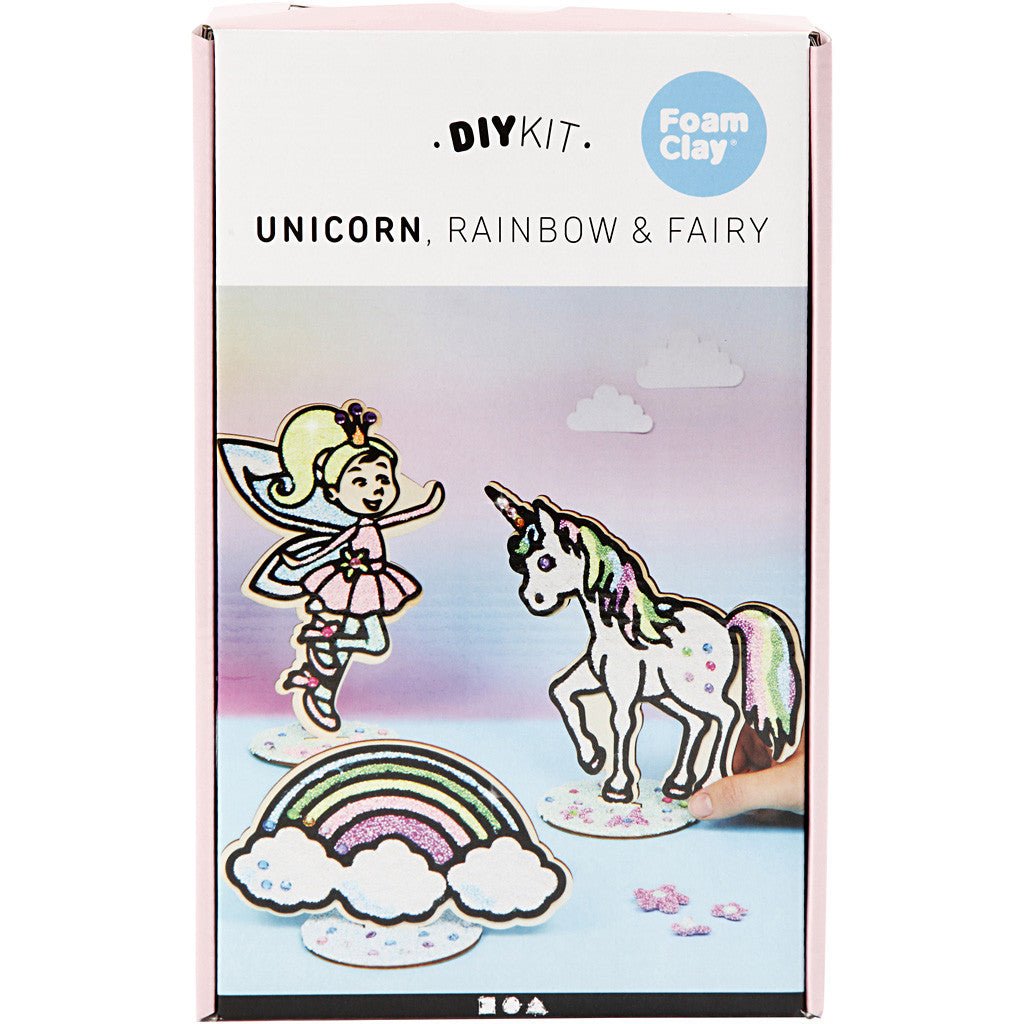 DIY Wooden Motifs Kit With Foam Clay Decoration Animals Figures Crafts - Fairy Unicorn Rainbow - Home - Crafts