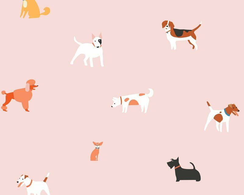 Doggy Day Baby Pink Polycotton Children Fabric