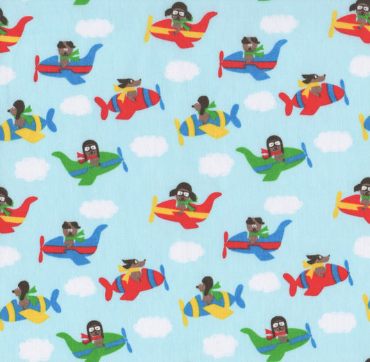 Dogs in Planes Polycotton Children Fabric Choose Size - Home - Crafts