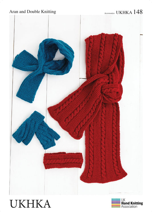 Double Aran Knitting Pattern Mittens Neck Cuff Headband Scarf - Home - Crafts
