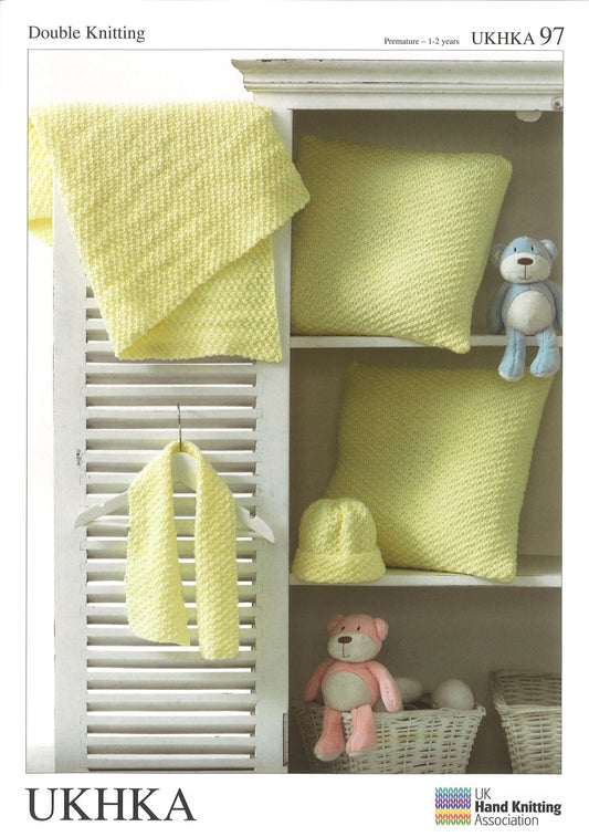 Double Knitting Pattern Blanket Cushions Scarf Hat Premature To 2 Years - Home - Crafts