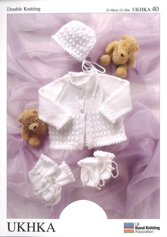 Double Knitting Pattern Cardigan Hat Booties Mittens 0 To 2 years 31 - 46 cm 12 - 18 inches - Home - Crafts