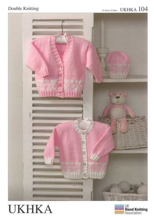 Double Knitting Pattern Cardigans Hat 0 To 1 years 31 - 51 cm 12 - 20 inches - Home - Crafts