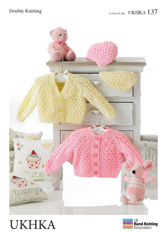 Double Knitting Pattern Cardigans Hat 0 To 1 years 31 - 51 cm 12 - 20 inches - Home - Crafts