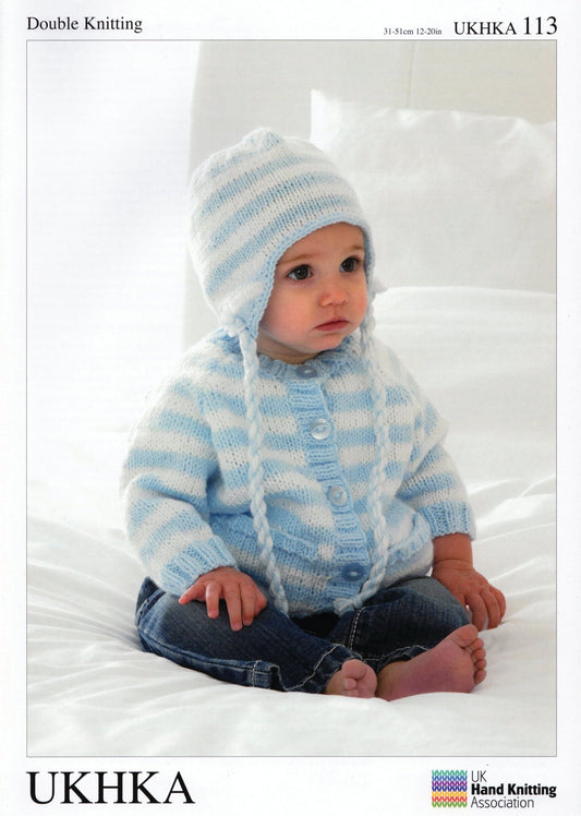 Double Knitting Pattern Cardigans Helmet Scarf 0 To 1 years 31 - 51 cm 12 - 20 inches - Home - Crafts