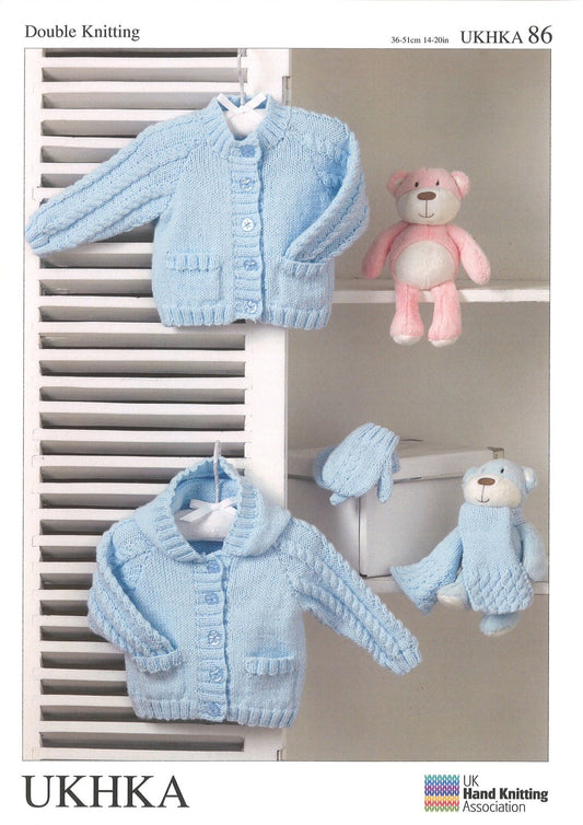 Double Knitting Pattern Cardigans Scarf Mittens 0 To 2 years 36 - 51 cm 14 - 20 inches - Home - Crafts