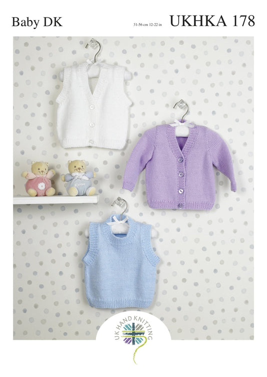 Double Knitting Pattern Cardigans Tank Top 0 To 1 years 31 - 56 cm 12 - 22 inches - Home - Crafts
