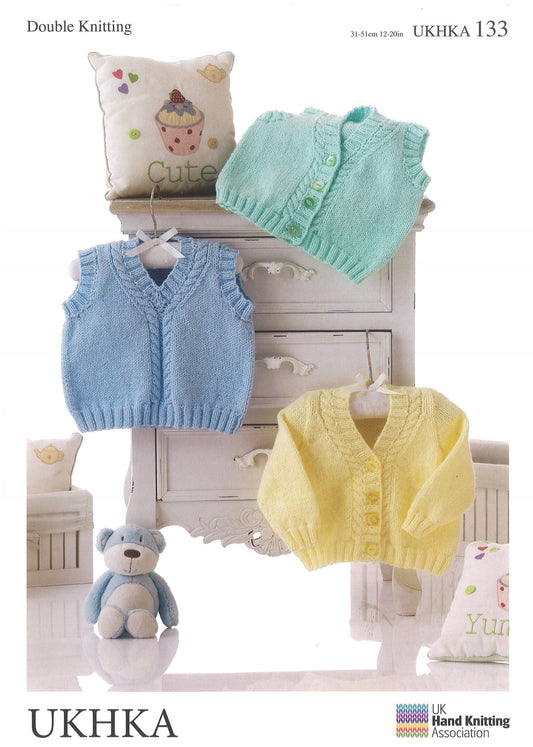 Double Knitting Pattern Cardigans Waistcoat Slipover 0 To 1 years 31 - 51 cm 12 - 20 inches - Home - Crafts