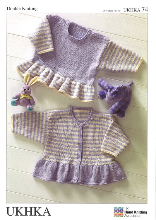 Double Knitting Pattern Frill Sweater Cardigans 0 To 4 years 30.5 - 61 cm 12 - 24 inches - Home - Crafts