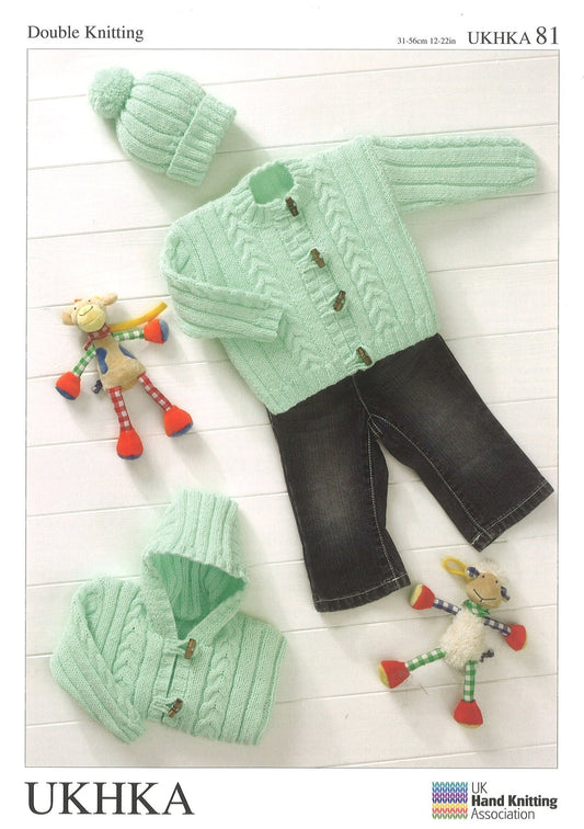 Double Knitting Pattern Jackets Hat 0 To 2 years 31 - 56 cm 12 - 22 inches - Home - Crafts