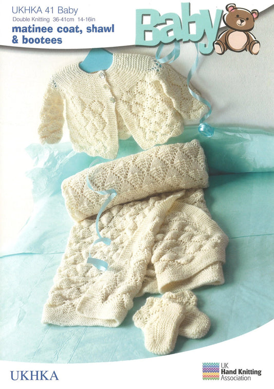 Double Knitting Pattern Matinee Coat Shawl Booties 0 To 1 years 36 - 41 cm 14 - 16 inches - Home - Crafts