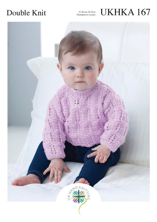 Double Knitting Pattern Purple Lace Detail Jumper 0 To 2 years 31 - 56 cm 12 - 22 inches - Home - Crafts