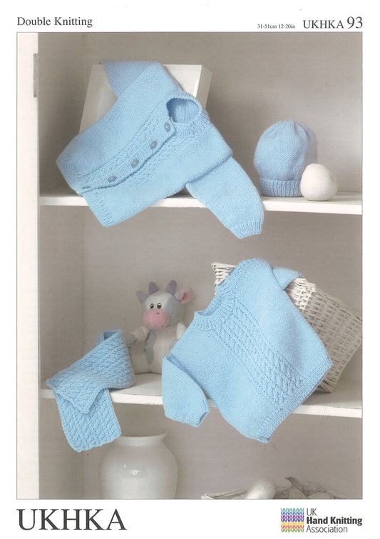 Double Knitting Pattern Sweater Cardigan Hat Scarf 0 To 1 years 31 - 51 cm 12 - 20 inches - Home - Crafts