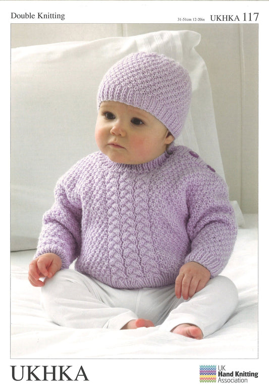 Double Knitting Pattern Sweater Hat Scarf 0 To 1 years 31 - 51 cm 12 - 20 inches - Home - Crafts