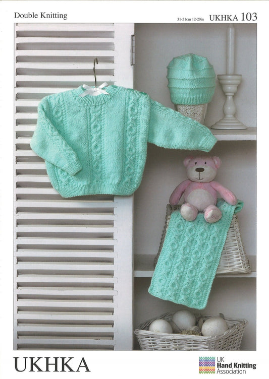 Double Knitting Pattern Sweater Hat Scarf To 1 years 31 - 51 cm 12 - 20 inches - Home - Crafts