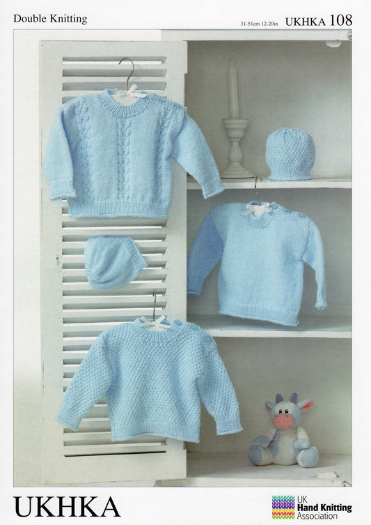 Double Knitting Pattern Sweaters Hat 0 To 1 years 31 - 51 cm 12 - 20 inches - Home - Crafts