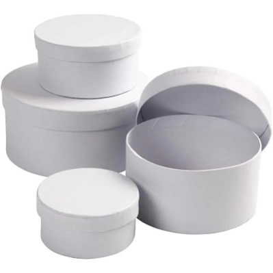 4 Round White Paper Mache Cardboard Boxes Gift Storage Decorate Personalize