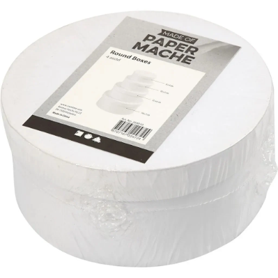 4 Round White Paper Mache Cardboard Boxes Gift Storage Decorate Personalize