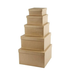 5 Square Hat Boxes Natural Paper Mache Card Boxes Gift Storage Decorate Personalize
