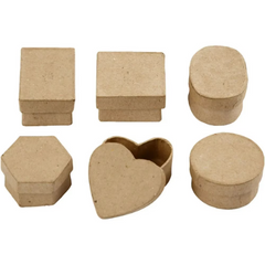 6 Mini Assorted Boxes Natural Paper Mache Card Boxes | Gift Storage Decorate Personalize