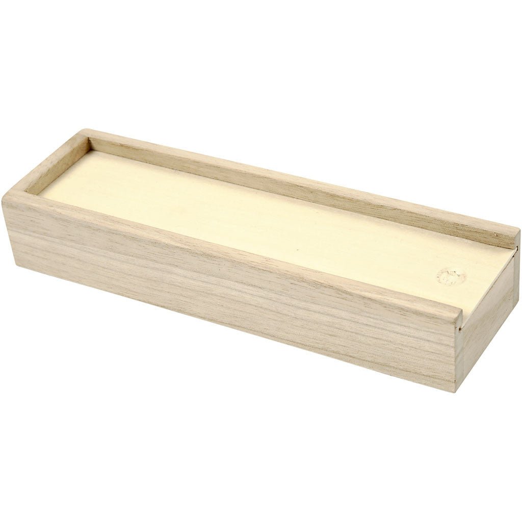 Empress Wood Pencil Stationery Box With Sliding Lid Decoration Storage Crafts 20x6x3.5 cm - Home - Crafts