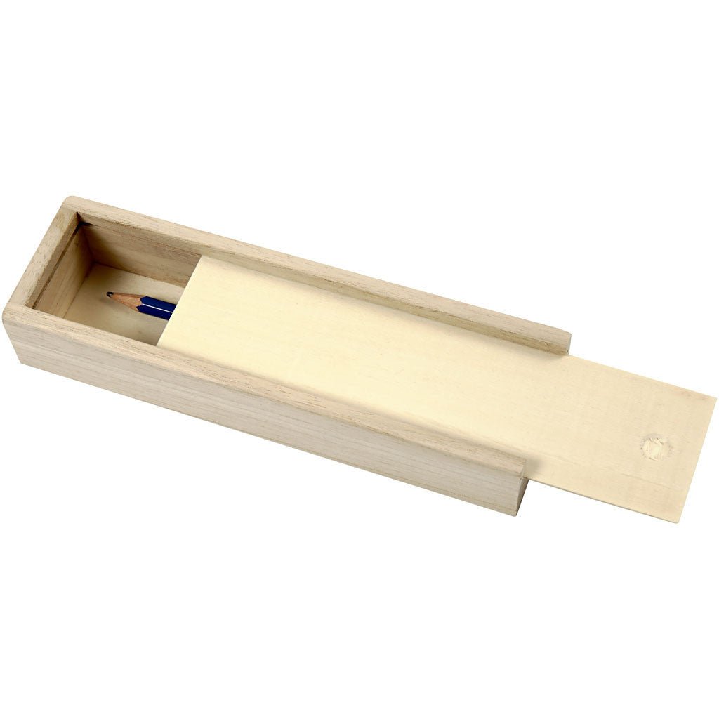 Empress Wood Pencil Stationery Box With Sliding Lid Decoration Storage Crafts 20x6x3.5 cm - Home - Crafts