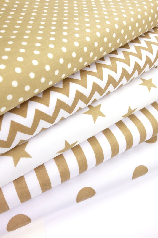 Fabric Bundles Fat Quarters Polycotton Material Beige Geometrics Stars Spots Children Craft - Home - Crafts