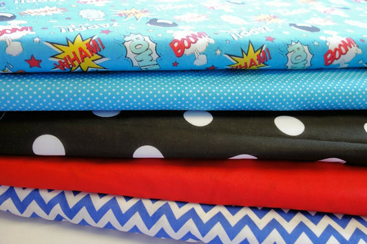 Fabric Bundles Fat Quarters Polycotton Material Boom Pow Wow Spots Children Craft - Home - Crafts