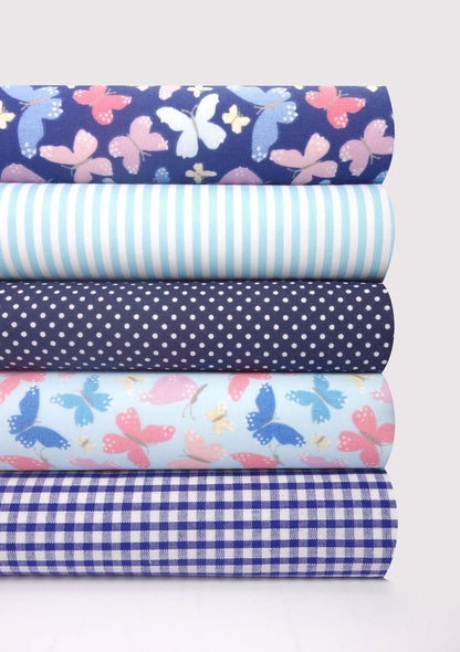 Fabric Bundles Fat Quarters Polycotton Material Butterflies Blue Gingham Spots Children Craft - Home - Crafts